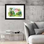 Pink House in Garden Illustration Wall Art