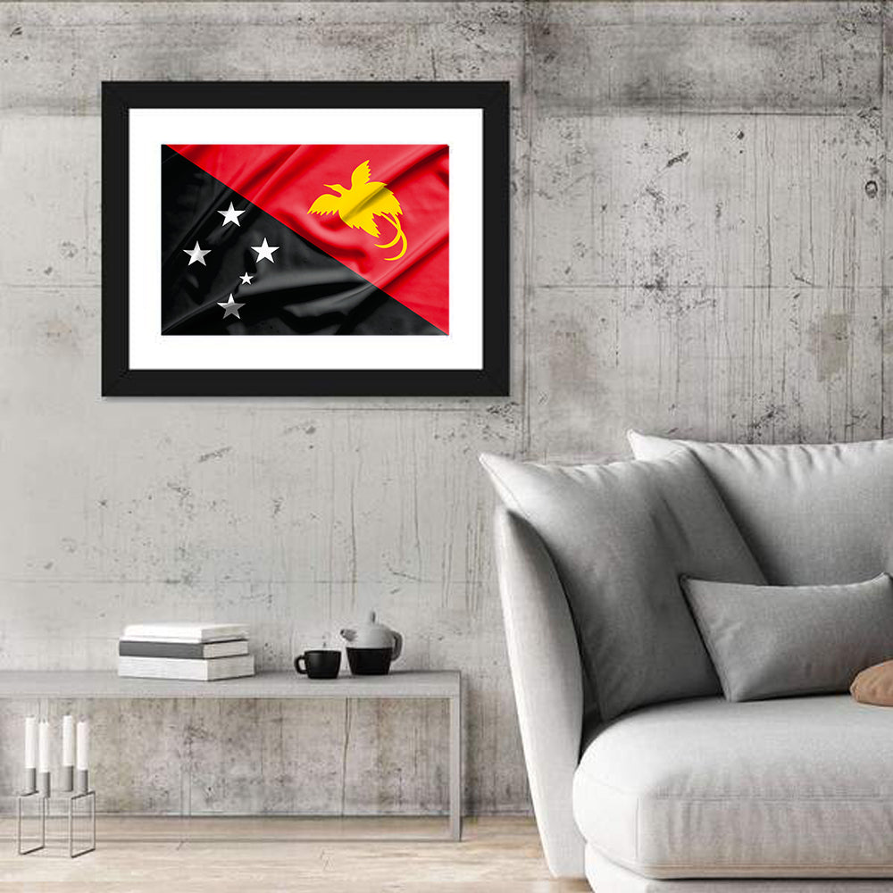 Papua New Guinea Flag Graphic Wall Art in a room, landscape