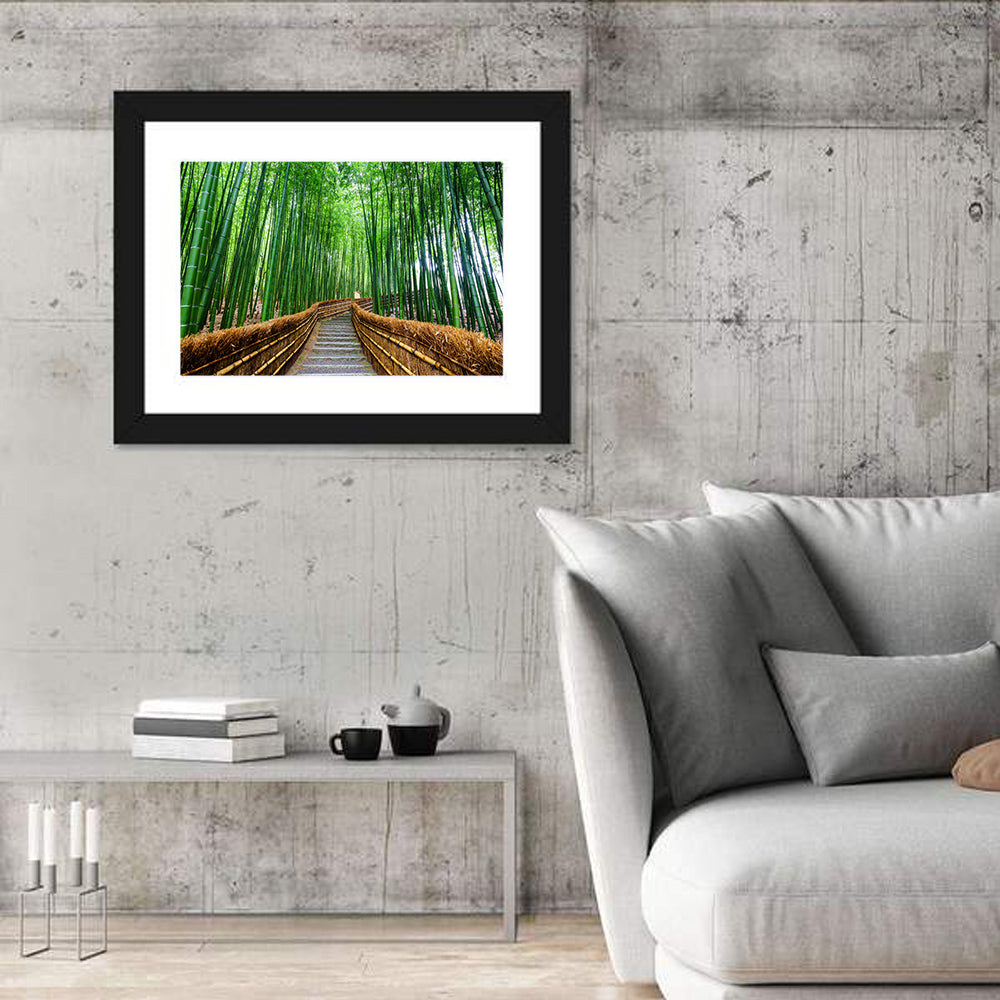 Stone Steps in Kyoto Bamboo Forest Wall Art in a room, landscape
