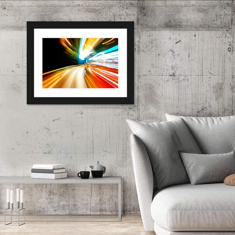 Night Traffic Light Trails Wall Art in a room, landscape