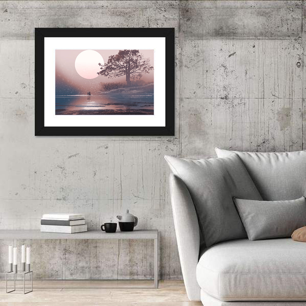 Couple Under Moon Wall Art in a room, landscape