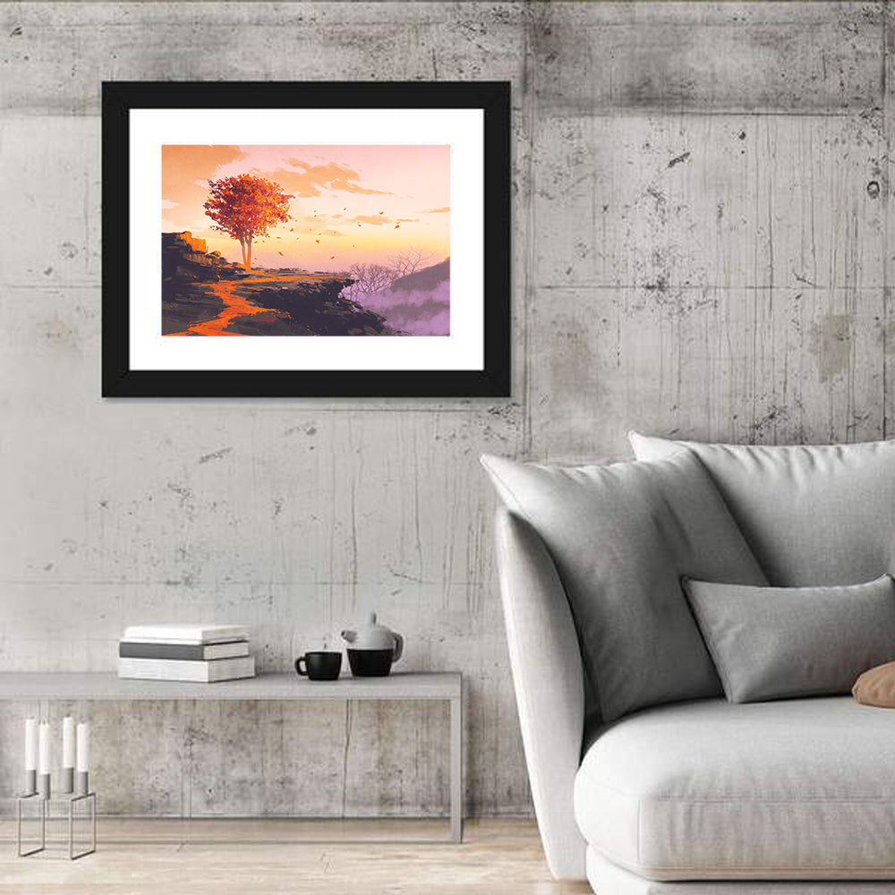Melting Autumn Tree on Cliff Wall Art