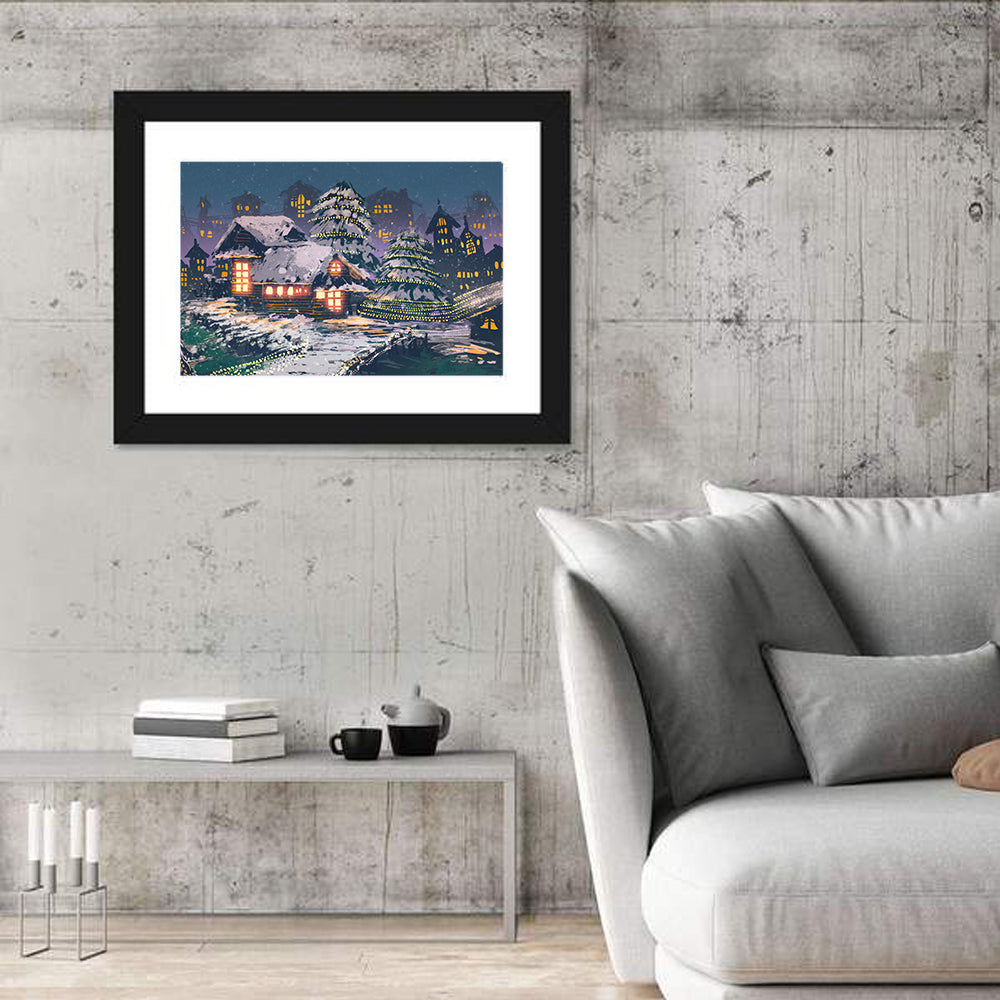 Christmas Night Village Scene Wall Art