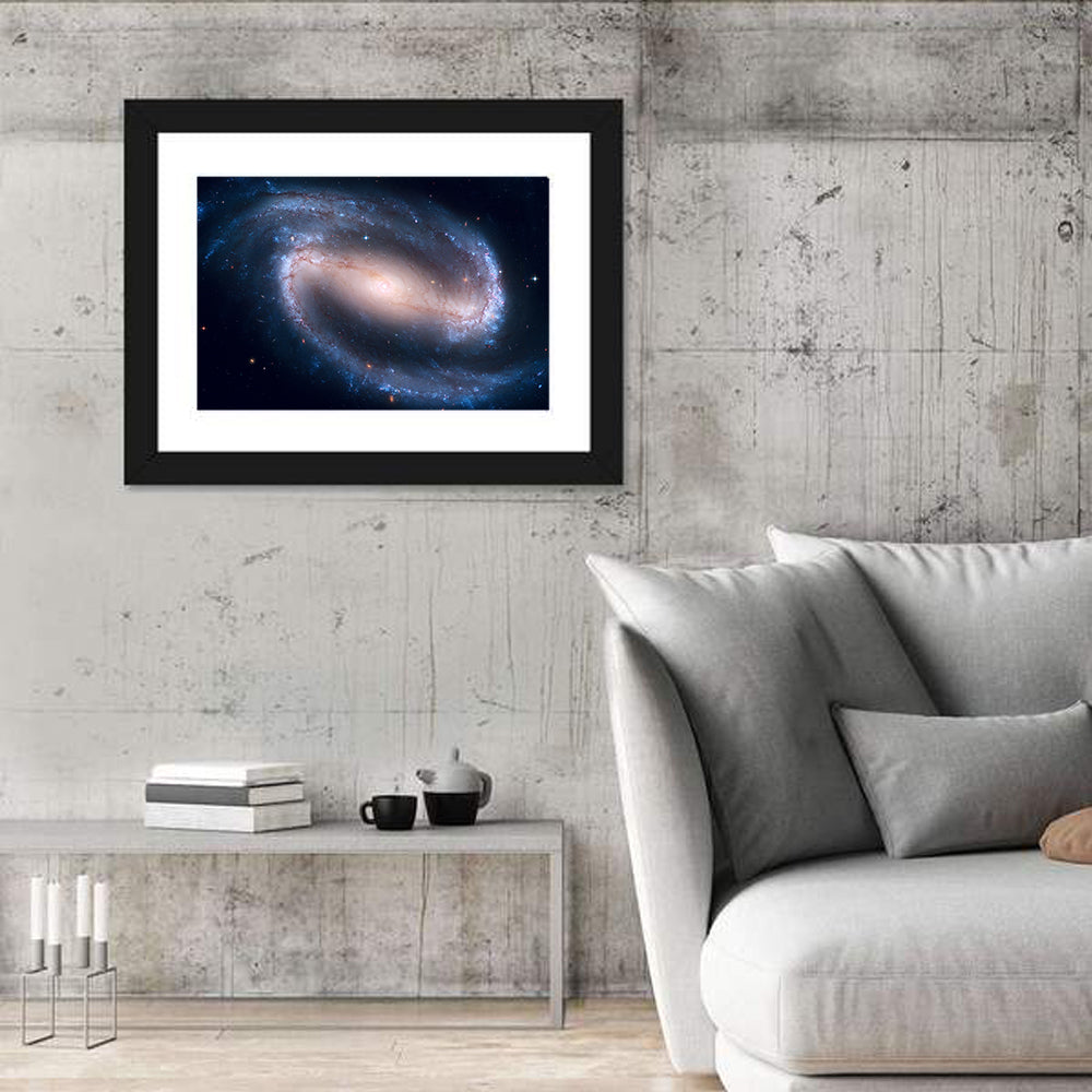 Barred Spiral Galaxy Wall Art in a room, landscape