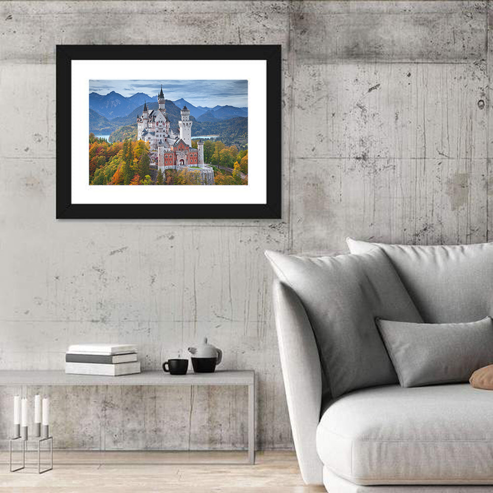 Neuschwanstein Castle in Autumn Wall Art in a room, landscape