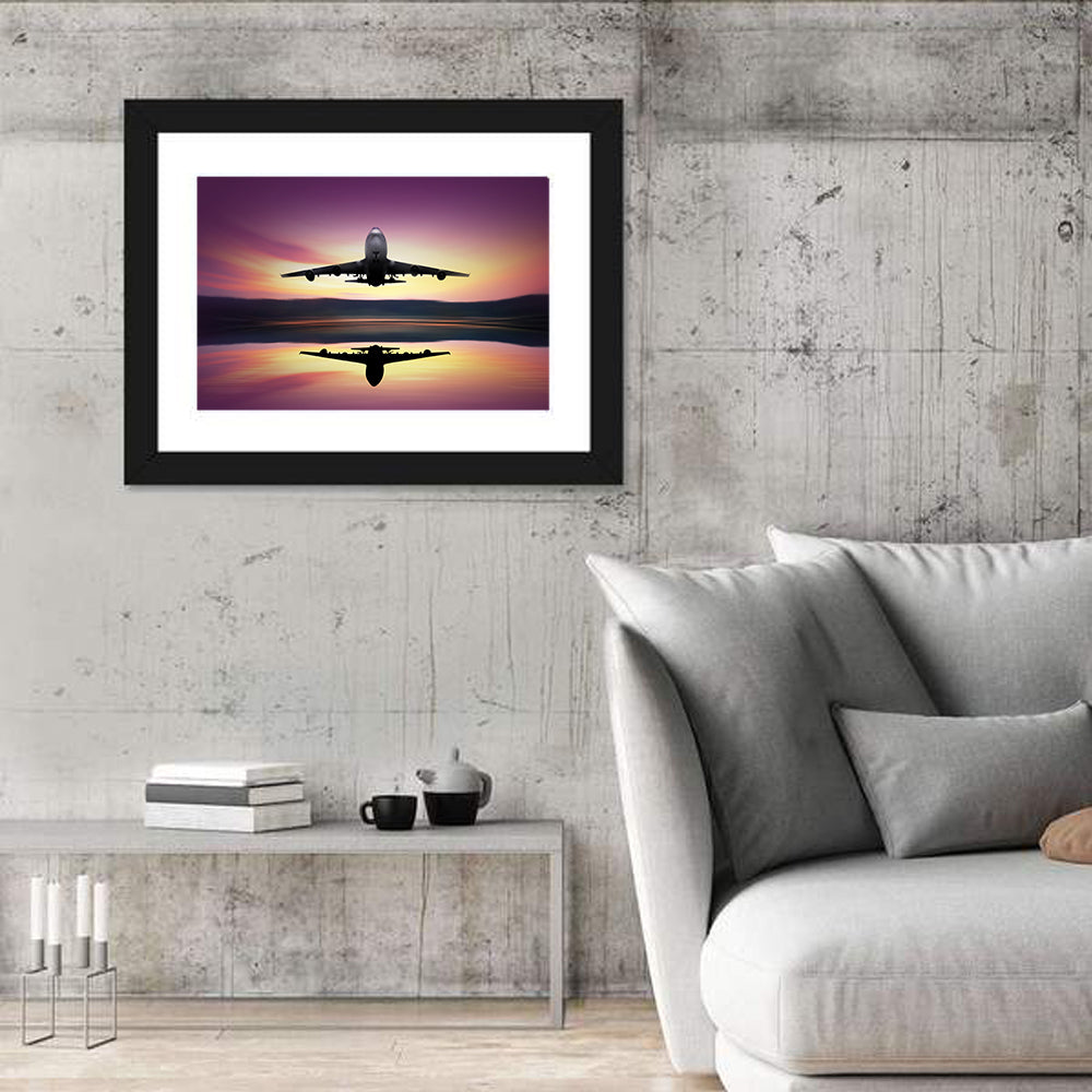 Jet Taking Off at Dawn Wall Art in a room, landscape