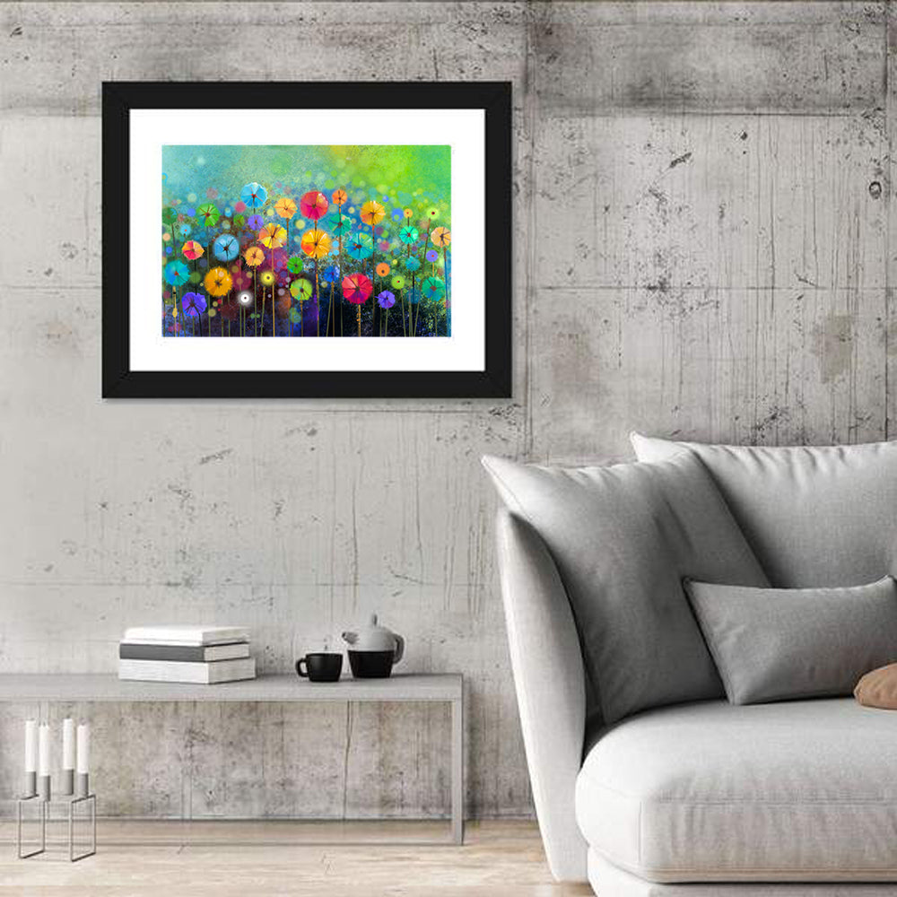 Stylized Flower Meadow Watercolor Wall Art in a room, landscape
