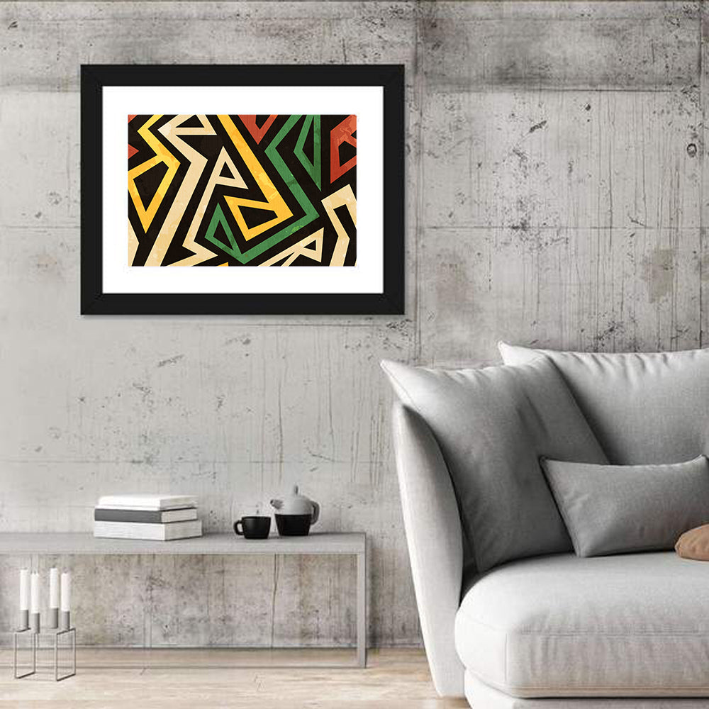 African Geometric Pattern Wall Art in a room, landscape