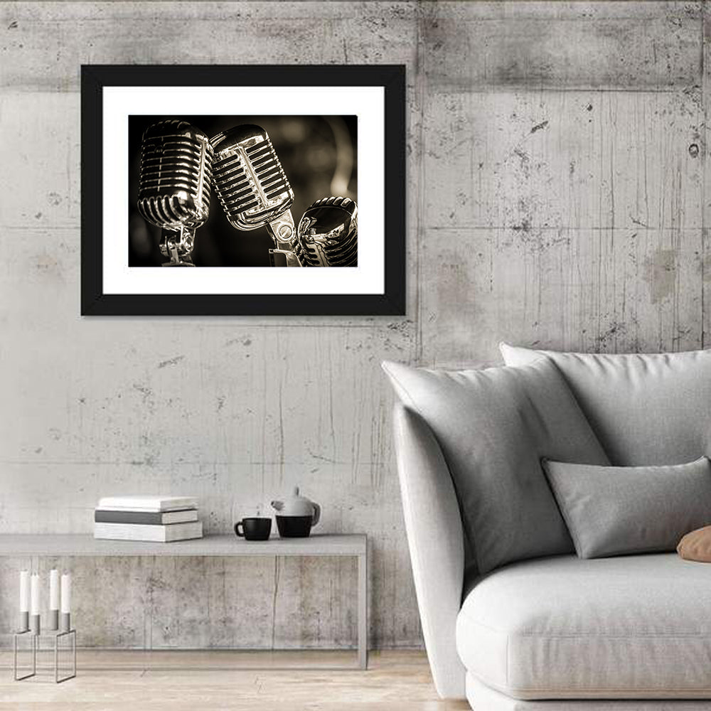 Three Vintage Studio Microphones Wall Art