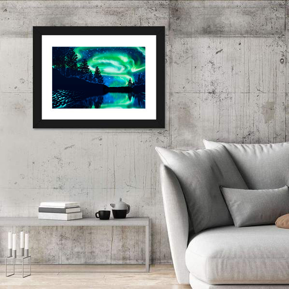 Northern Lights Over Mountain Lake Wall Art