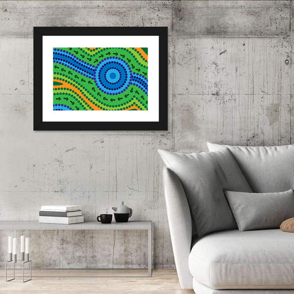 Concentric Dotted Lake Wall Art in a room, landscape