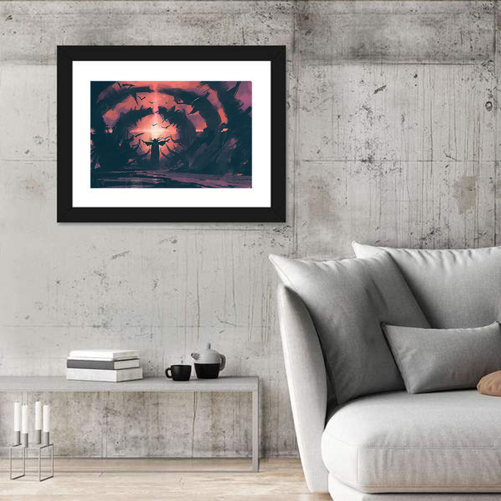 Old Wizard Casting a Spell Wall Art in a room, landscape