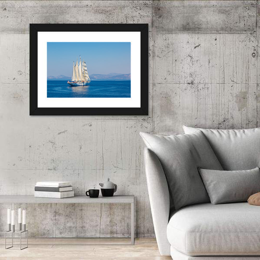 Three-masted Sailing Ship in Summer Wall Art in a room, landscape