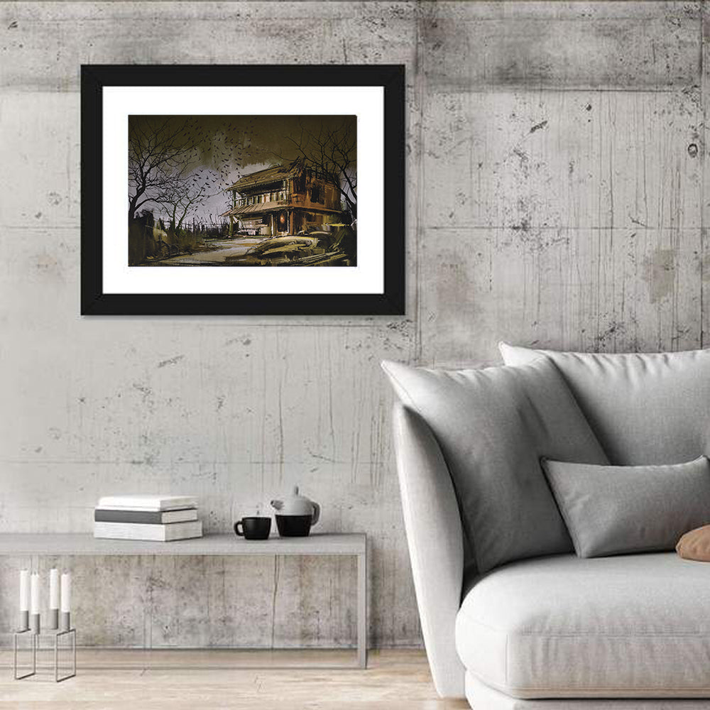 Halloween House at Dusk Wall Art in a room, landscape