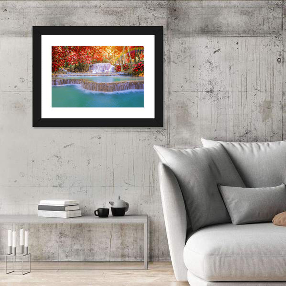 Tat Kuang Si Tiered Waterfalls Wall Art in a room, landscape