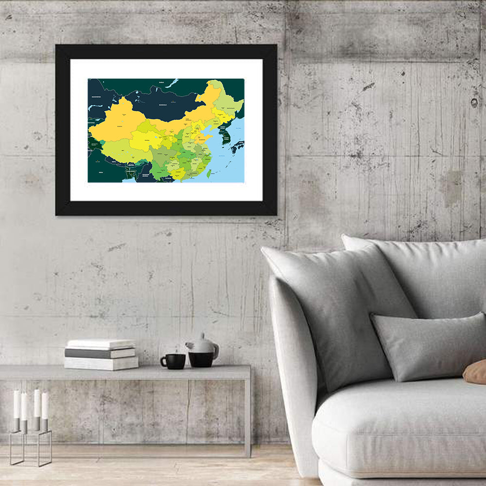 Political Map of China Wall Art in a room, landscape