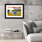 Autumn Sunset Over Lake with Boat Wall Art