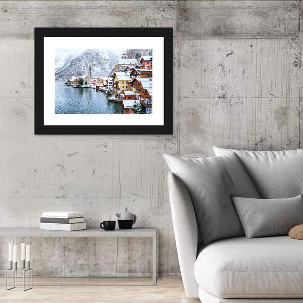 Hallstatt Winter Lakefront Wall Art