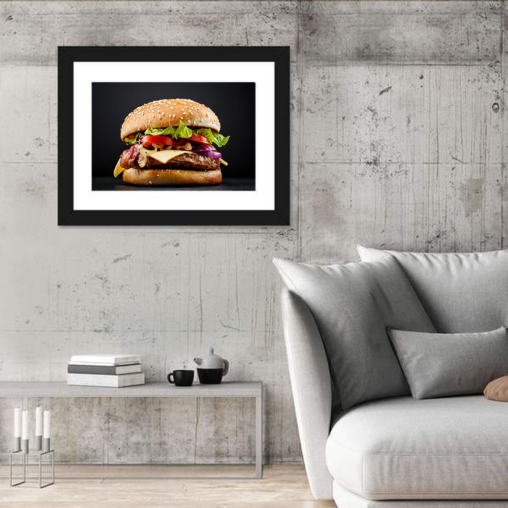 Cheeseburger with Bacon Wall Art in a room, landscape