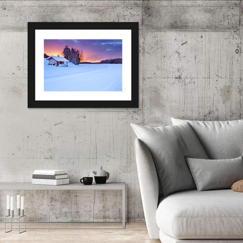 Lapland Sunrise Over Frozen Lake Wall Art in a room, landscape