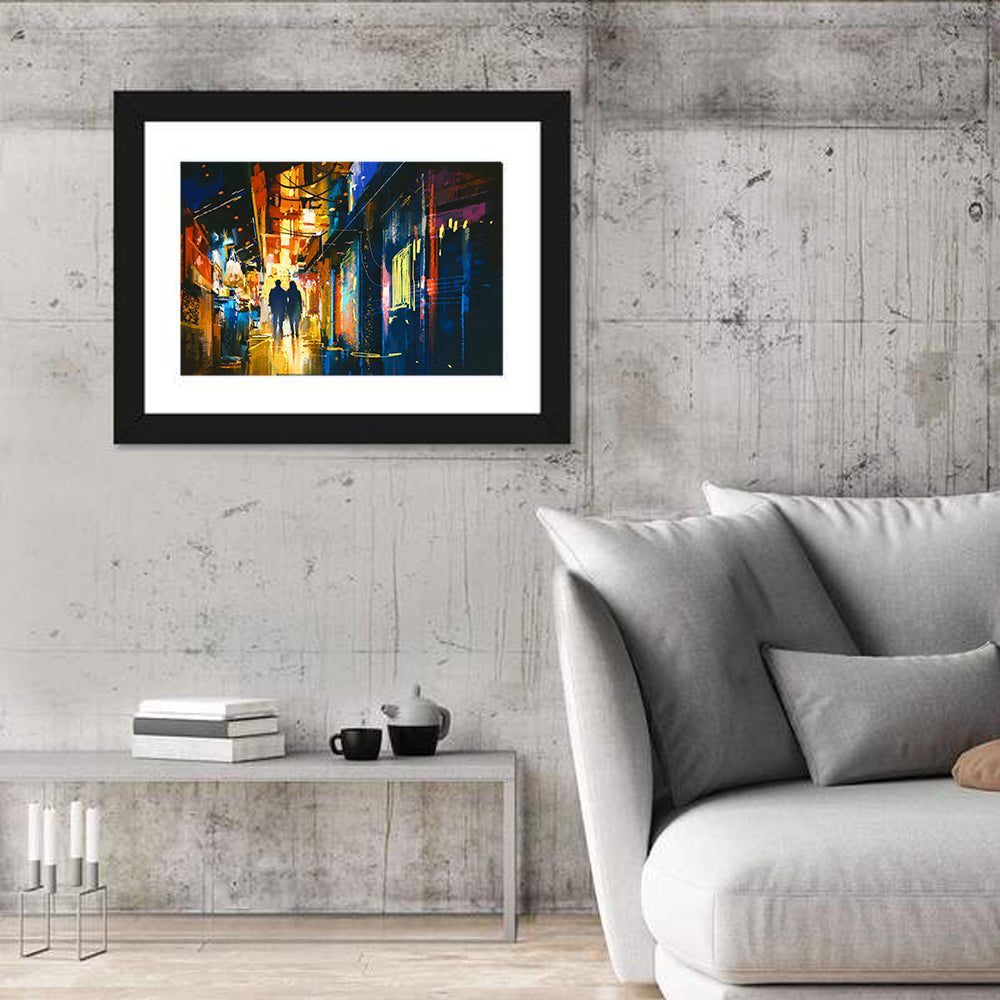 Couple in Narrow Alleyway Wall Art in a room, landscape