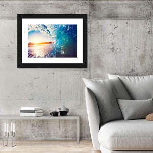 Blue Ocean Wave Crashing At Sunrise Wall Art