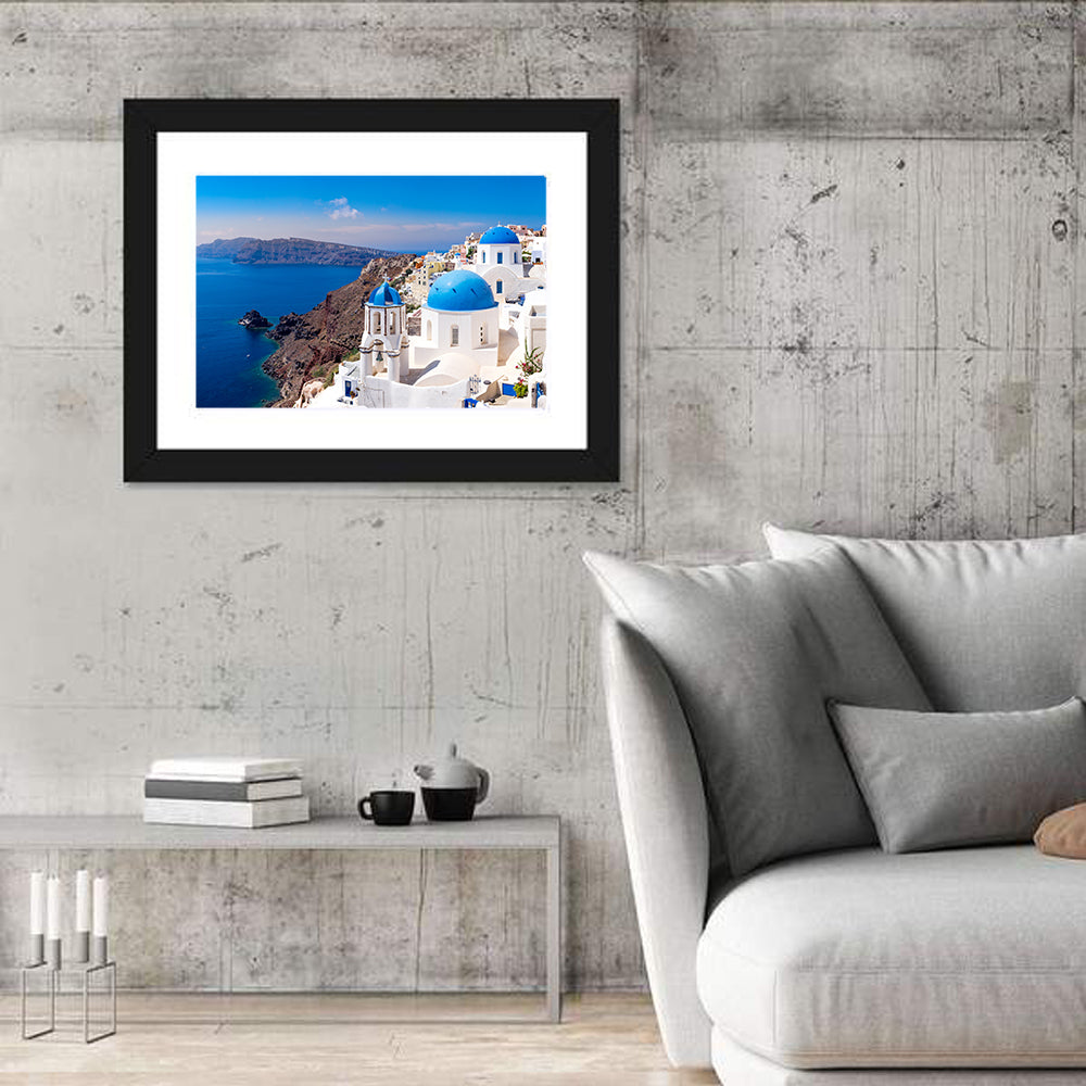 Blue Dome Churches of Oia, Santorini Wall Art in a room, landscape
