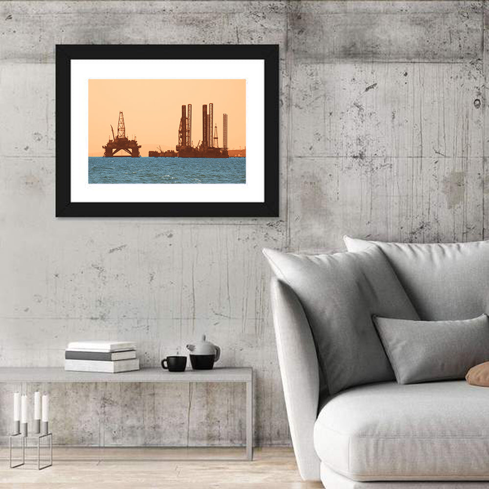 Oil Rig During Sunset In Baku Wall Art