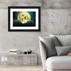Happy Boy and Cat Under Moonlight Wall Art