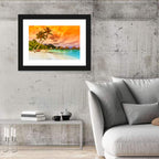 Bora Bora Overwater Bungalows at Sunset Wall Art