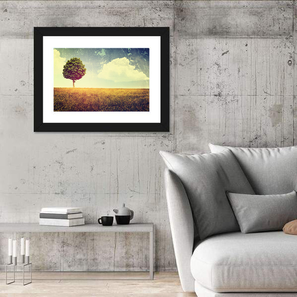 Vintage Field with Lone Tree Wall Art