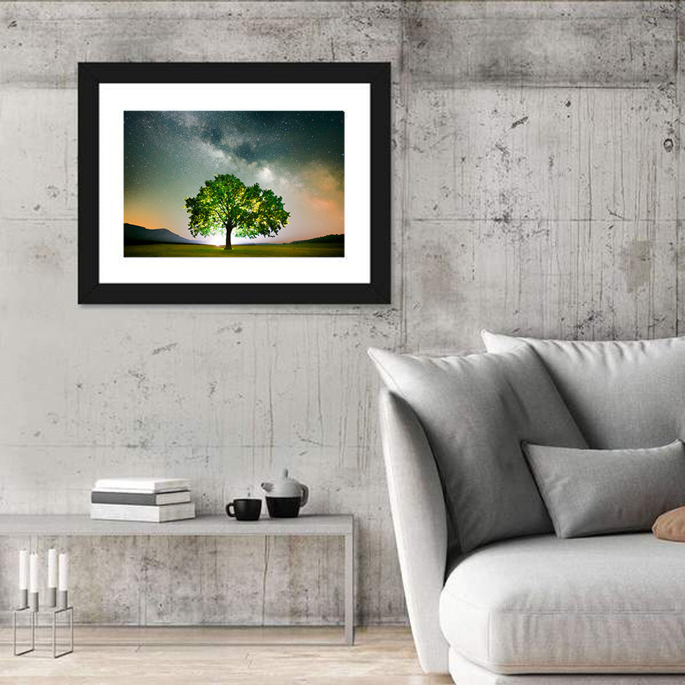 Lone Tree Under Milky Way Wall Art in a room, landscape