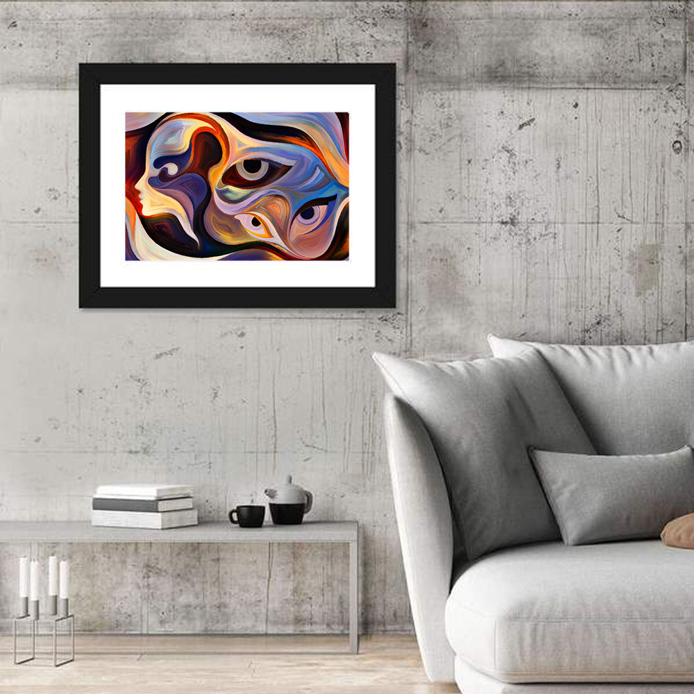Surreal Profile with Multiple Eyes Wall Art in a room, landscape