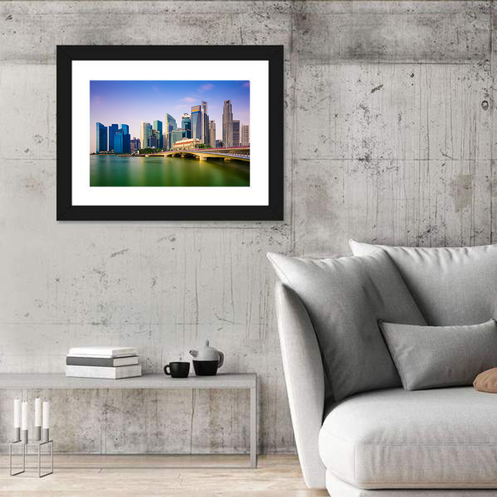 Singapore Skyline with Esplanade Bridge Wall Art in a room, landscape