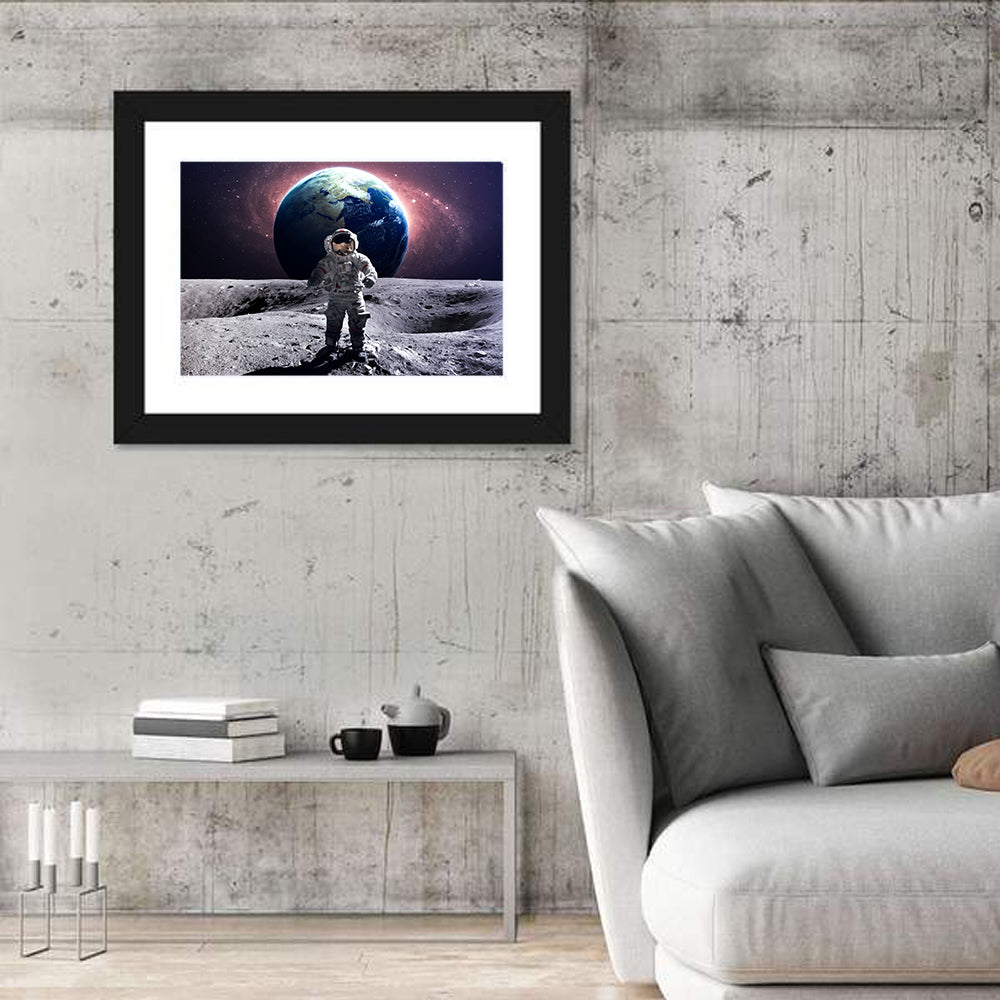 Astronaut at Lunar Spacewalk Wall Art in a room, landscape