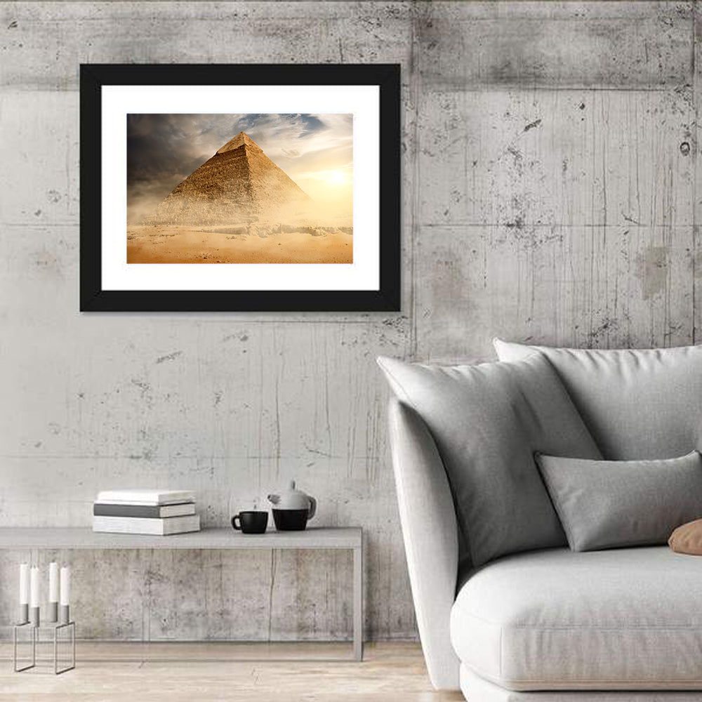 Great Pyramid in Desert Dust Wall Art in a room, landscape