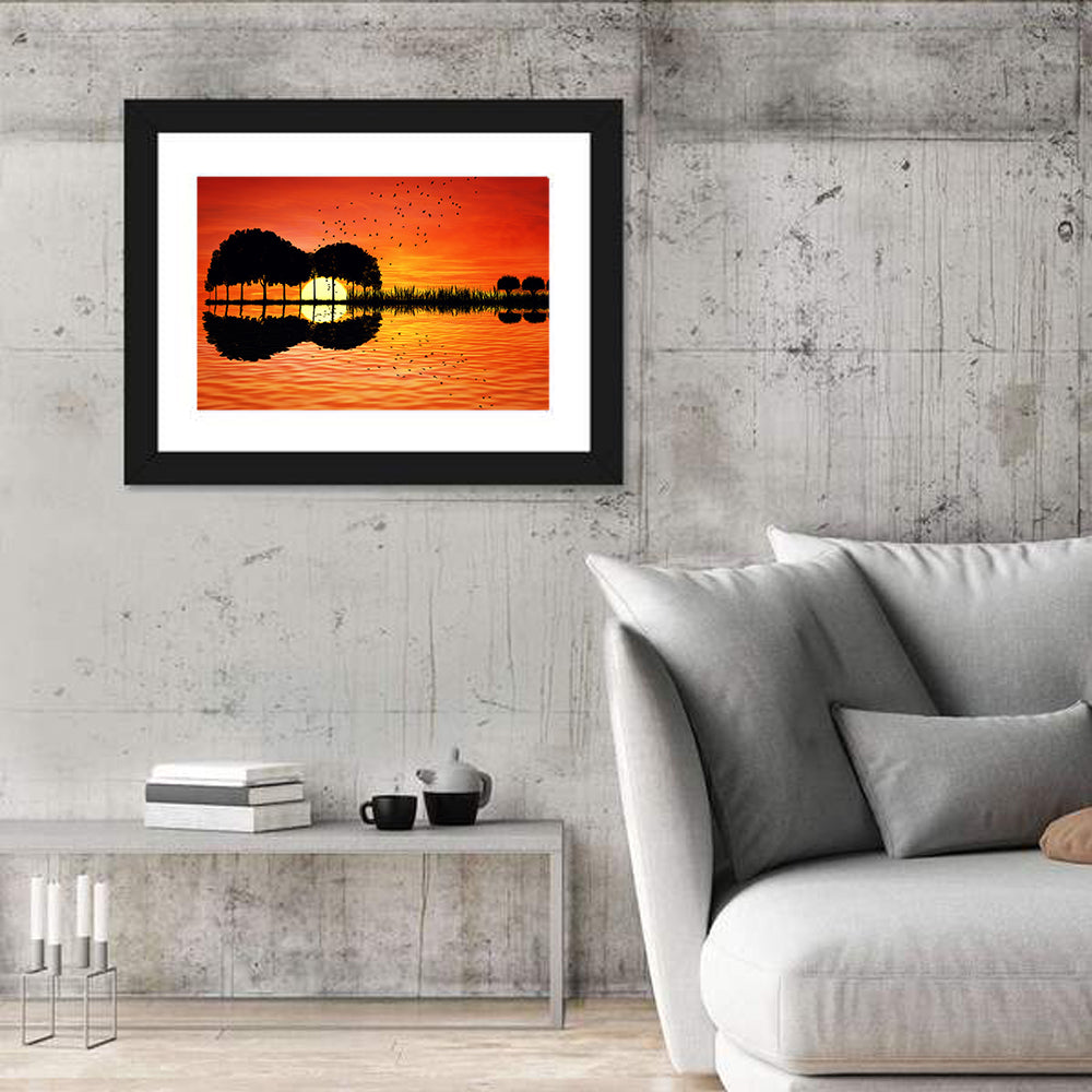 Sunset Trees and Lake Reflection Wall Art