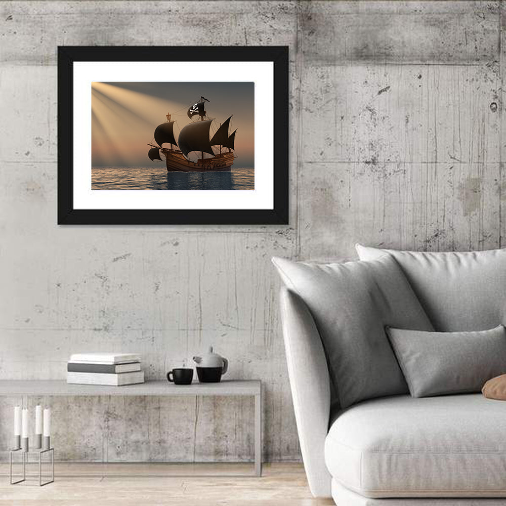 Pirate Ship at Sunset Wall Art