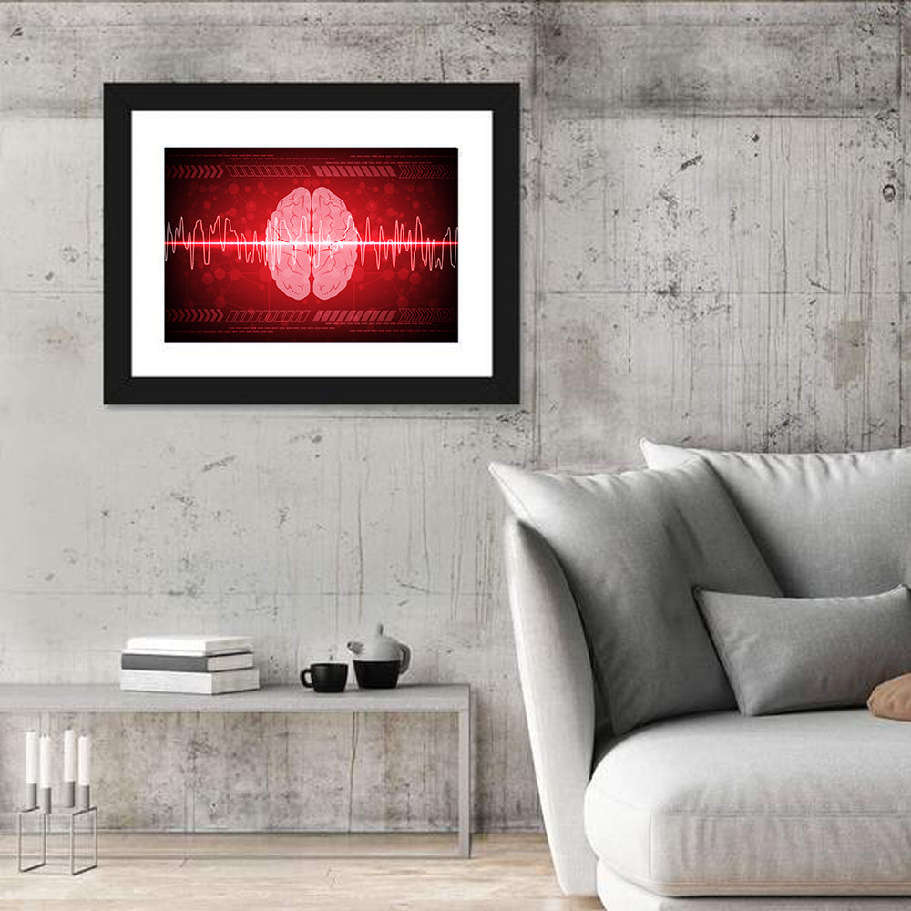 Red Brain Wave Concept Wall Art in a room, landscape