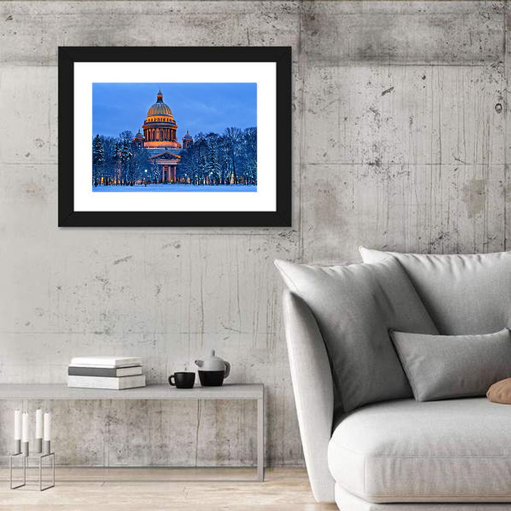 Saint Isaac's Cathedral at Night Wall Art in a room, landscape