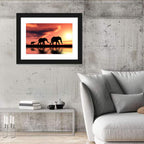 Marching Elephants at Sunset Wall Art