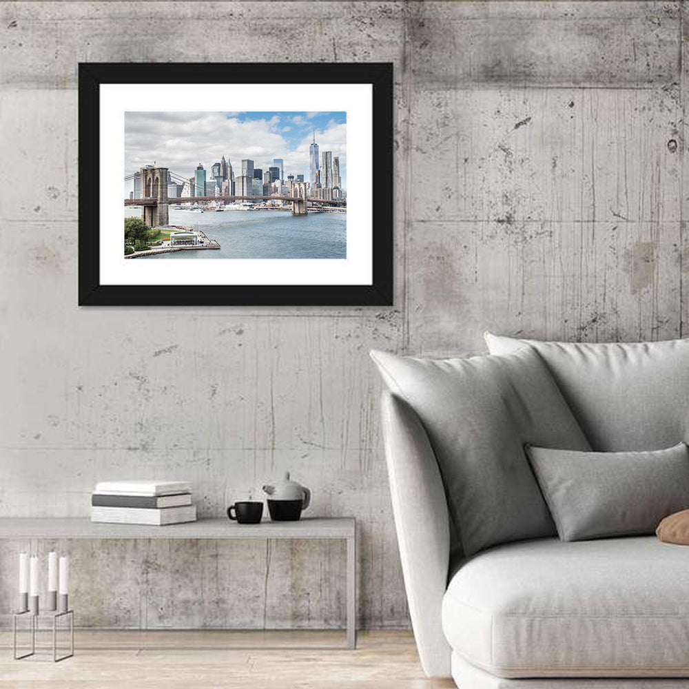 Brooklyn Bridge with Manhattan Skyline Wall Art in a room, landscape