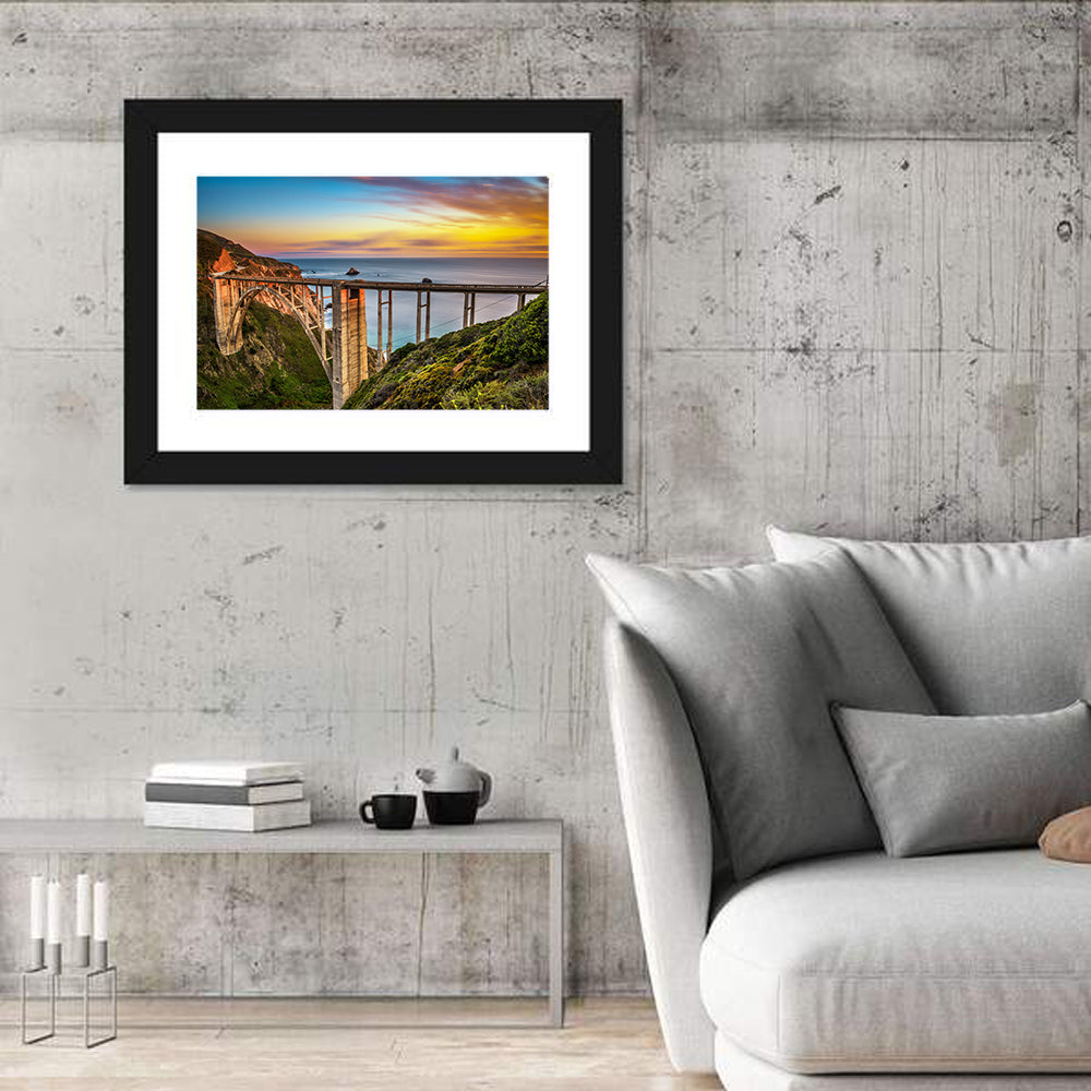 Bixby Creek Bridge at Sunset Wall Art in a room, landscape