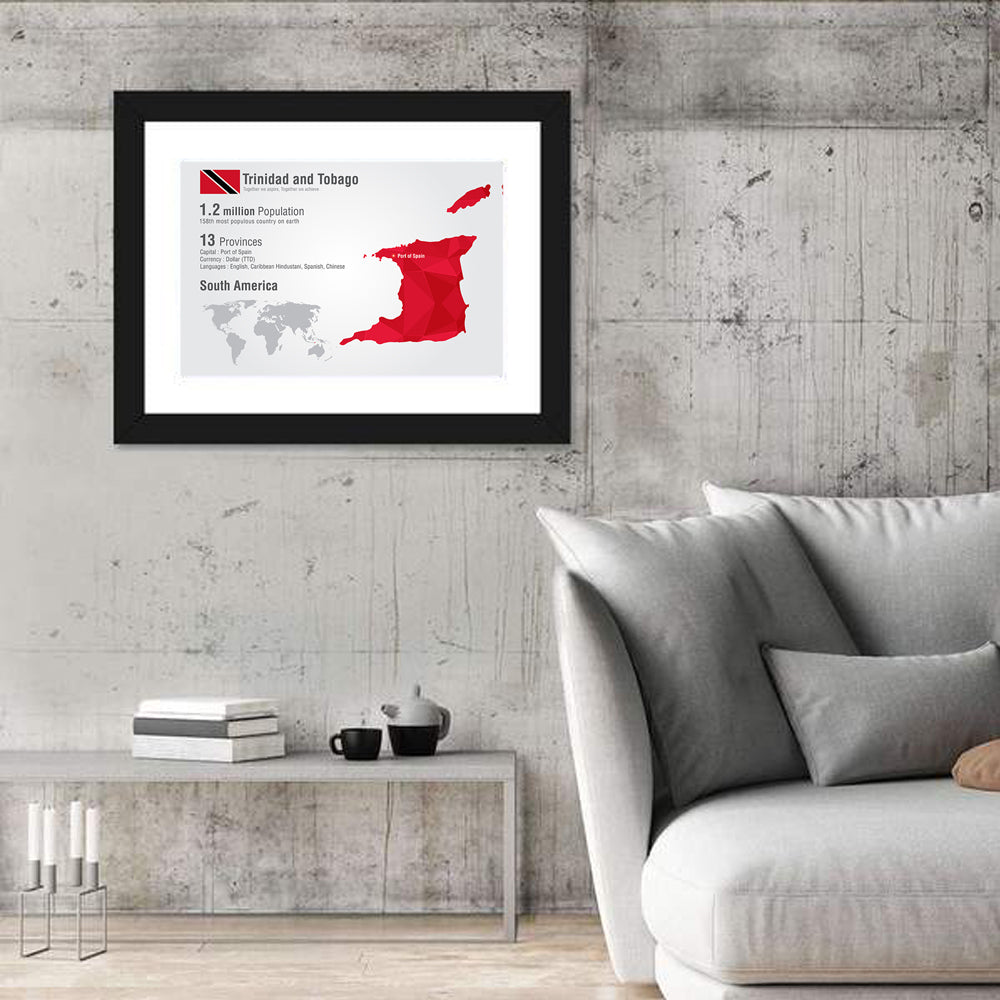 Trinidad and Tobago Map Wall Art in a room, landscape
