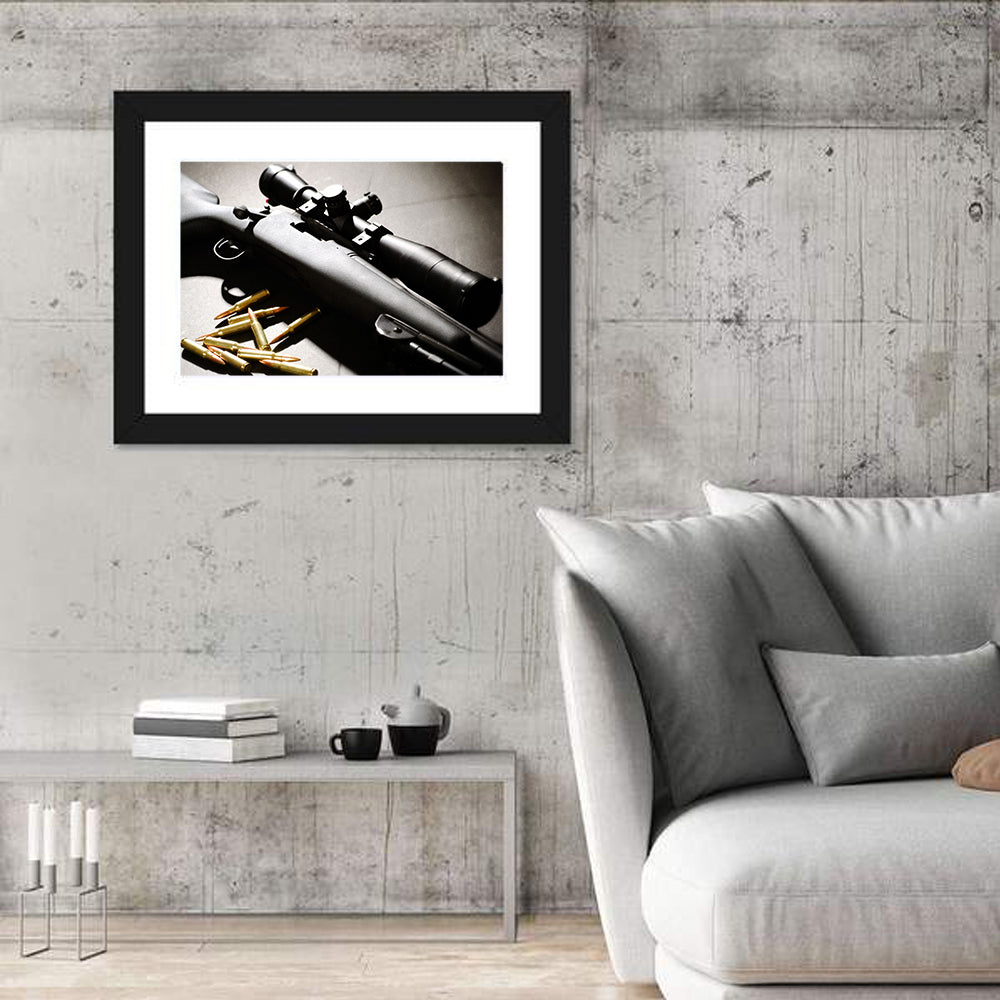 Bolt-action Sniper Rifle with Brass Cartridges Wall Art