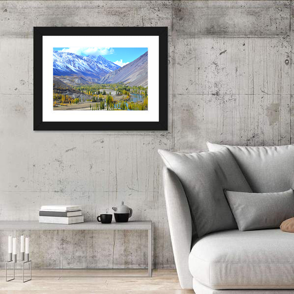 Northern Pakistan Autumn Valley Wall Art in a room, landscape