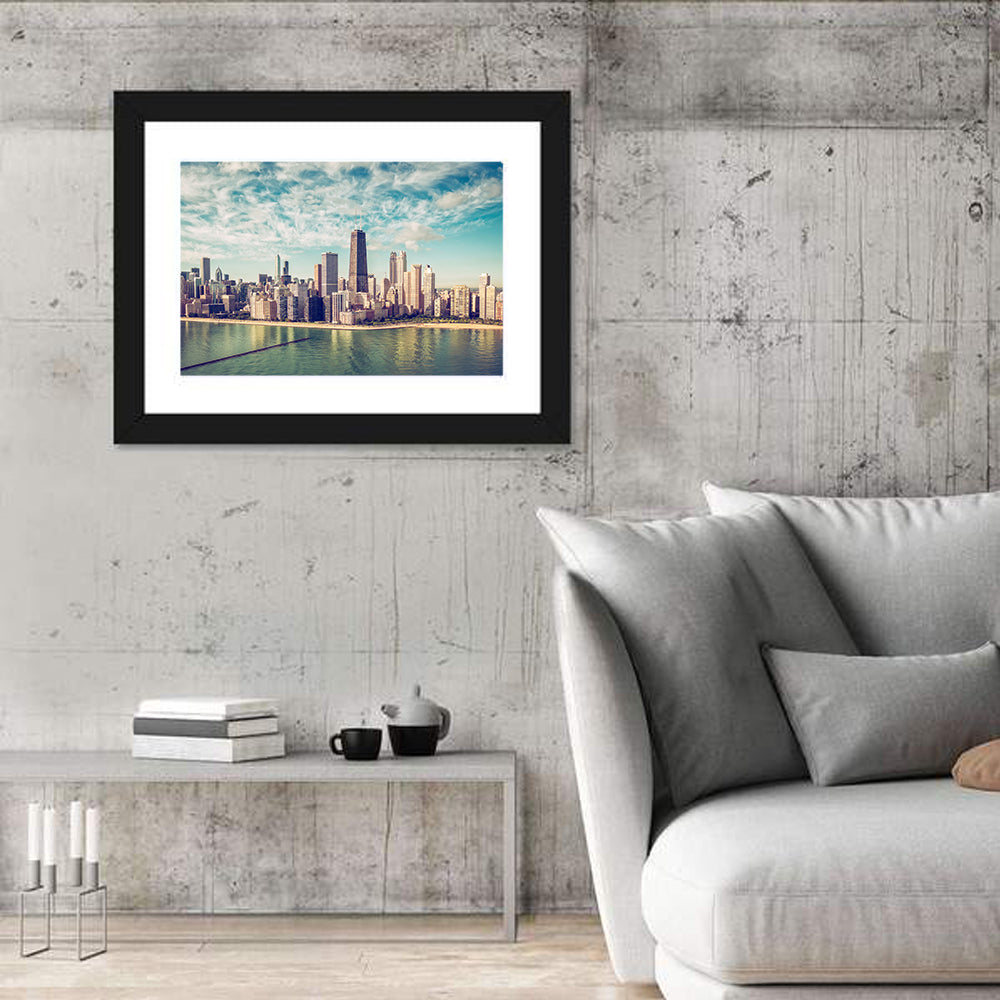 Chicago Skyline Wall Art in a room, landscape