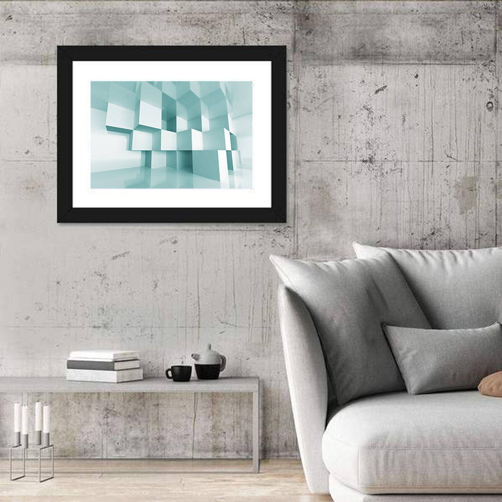 Architectural Cube Perspective Wall Art in a room, landscape