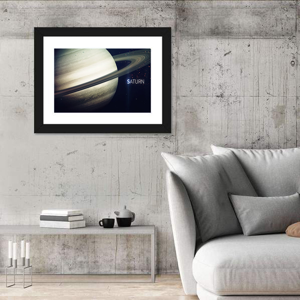 Saturn Close-up with Rings Wall Art in a room, landscape