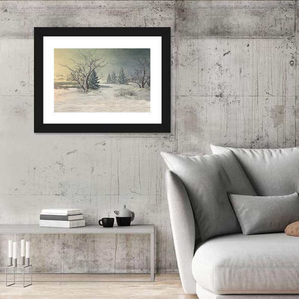 Winter Tundra Landscape Wall Art in a room, landscape